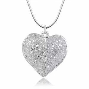 Sterling Silver Floral Filigree Heart Pendant Necklace